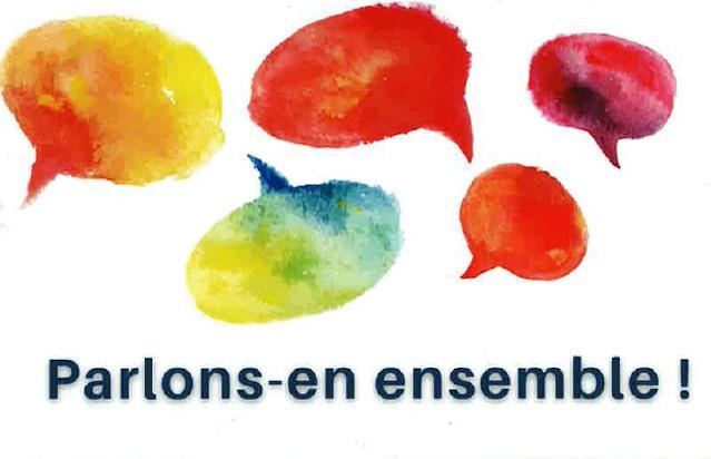 illustrations des bulles de parole et texte qui dit "Parlons en ensemble !"