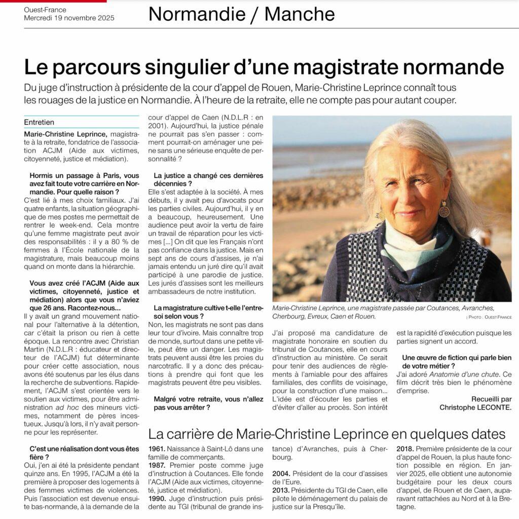 2025-11-19 Ouest-France le parcours singulier d une magistrate normande