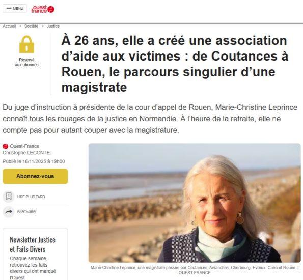 2025-11-19 vignette Ouest-France le parcours singulier d une magistrate normande