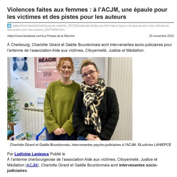2025-11-25 Presse de la Manche -Violences faites aux femmes à lACJM
