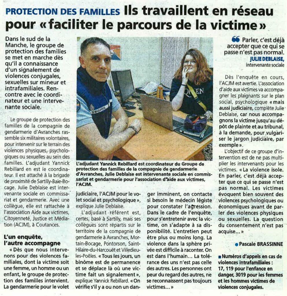Photo de l'article de la Gazette de la Manche du 26 novembre 2025 : Protection des familles, ils travaillent en réseau pour faciliter le parcours des victimes