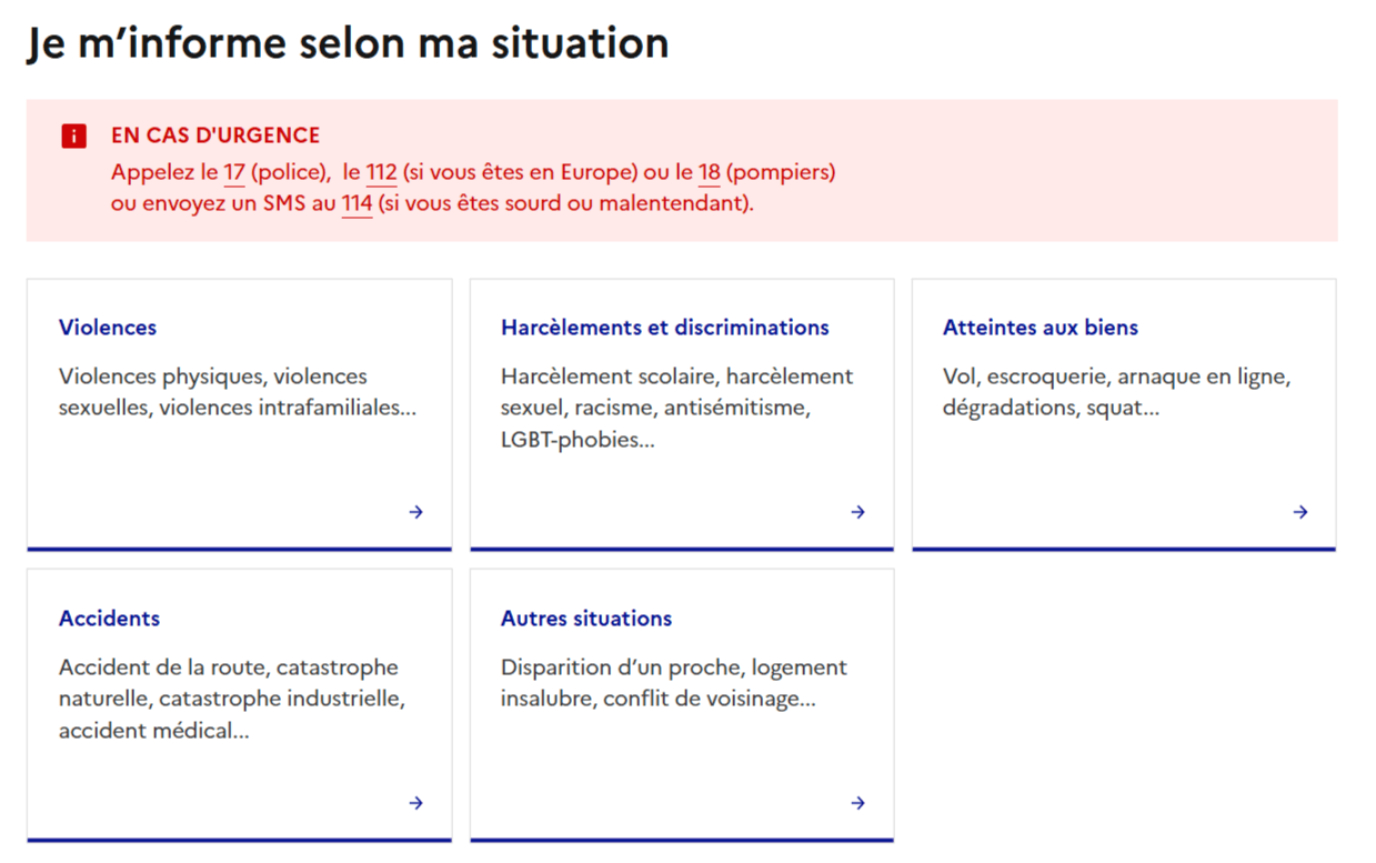 présentation de la page www.justice.fr/je-suis-victime Page Je suis victime - Justice.fr - site web du Ministère de la justice