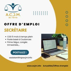 ACJM recrute secrétaire CDD Coutances